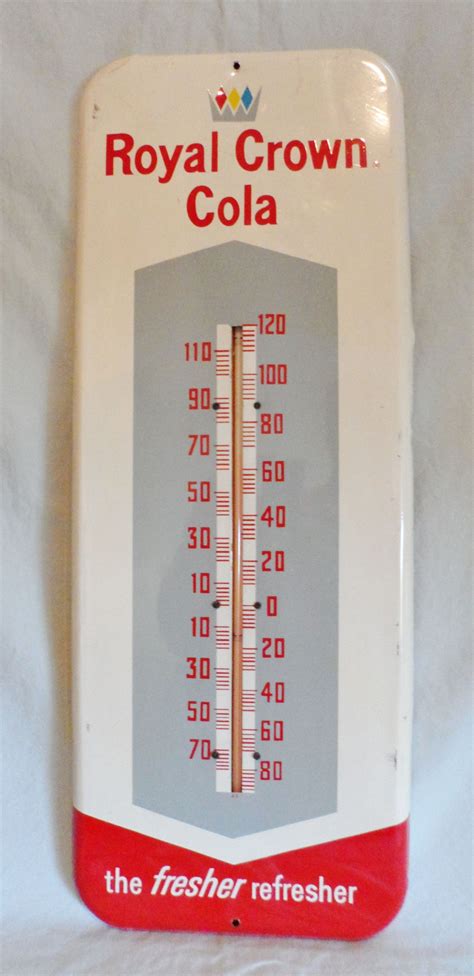 Vintage rc cola thermometer - Sold Date. Source eBay. You are bidding on a vintage Royal Crown Cola RC plastic sign with thermometer, item is unused still with the doublesided tape intact at the rear measures 20 by 24 cms. nice item. sign is in great shape. Items in the Price Guide are obtained exclusively from licensors and partners solely for our members’ research needs.